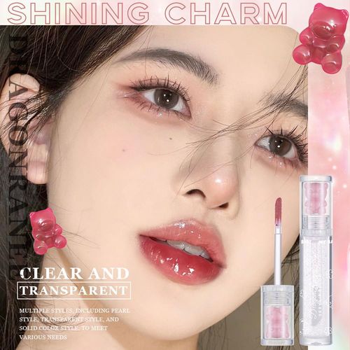 YIBABY 6 Colours Bear Clear Shiny Glitter Lip Gloss Set, Transparent Jelly Texture Plumping Moisturising Glossy Liquid Lip Gloss with Shimmer Waterproof Long Lasting & Non-Stick Vegan Makeup