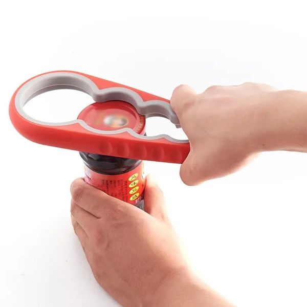 4-in-1 Jar and Bottle Opener – Easy Grip, Multi-Function Kitchen Tool for Seniors, Arthritis, Weak Hands – Red