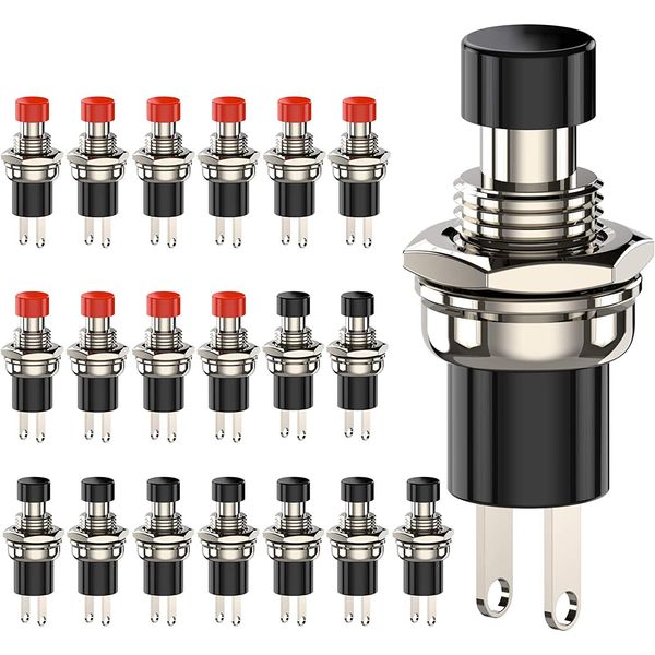 20 Pcs SPST Mini Momentary Push Button Switch 1A 250VAC NO Black Red Cap