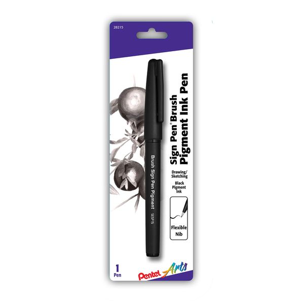 Pentel Arts Sign Pen Brush, Black Pigment Ink, 1 Pack (SESP15BPA)