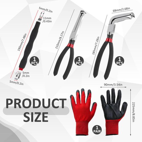 3 Pack Electrical Disconnect Pliers Professional Set, (1*red60°+1*red Straight+1*double-Ended Connector Separator Tool+1*Glove), Automotive Connector and Fuel Line Clip Remover Tools, for Cars Repair