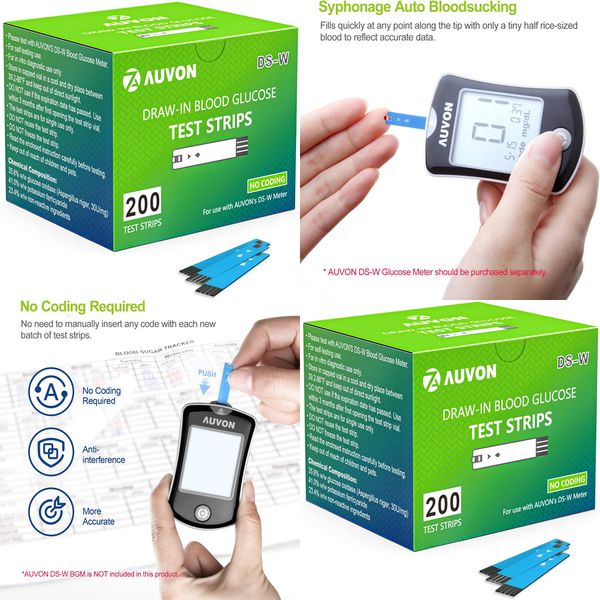 200 PACK Portable Diabetes Meter Glucose Test Strips Sugar Checker Monitor DS-W