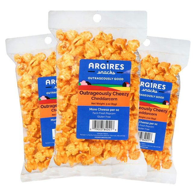 Argires Chicago 3 pack Gourmet Cheddar Cheese Popcorn 3 oz Bags - Chicago Snack House