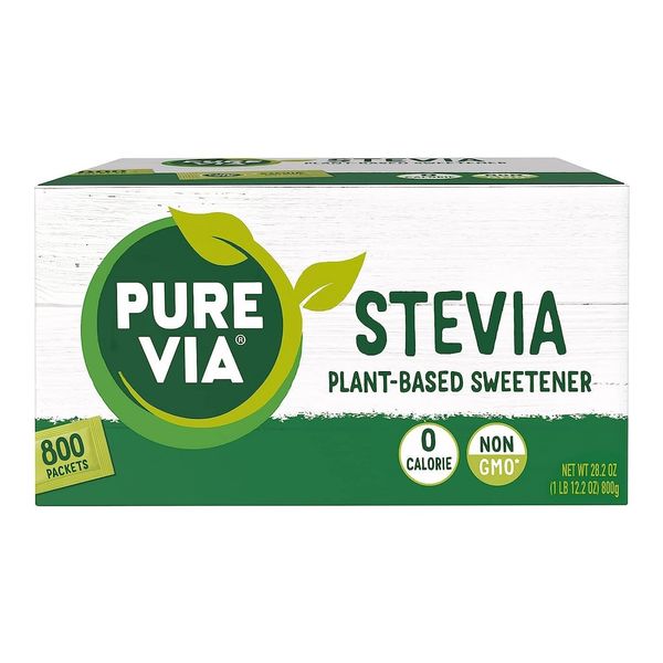 Pure Via Stevia Sweetener Packets 800 Count Zero Calorie Sugar Substitute