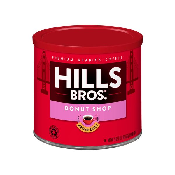 Hills Bros Donut Shop Ground Coffee, Medium Roast, 23 Oz. Can - Slightly Sweet, Smooth Coffee Taste