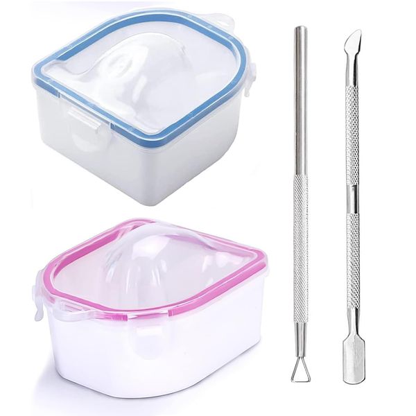 Nail Soak Off Set, Set Includes 2 Manicure Bowls, Triangle Cuticle Peeler, Stainless Steel Cuticle Pusher - Perfect for Gel Polish and Dip Powder Removal, Nail Spa Cleaning Kits