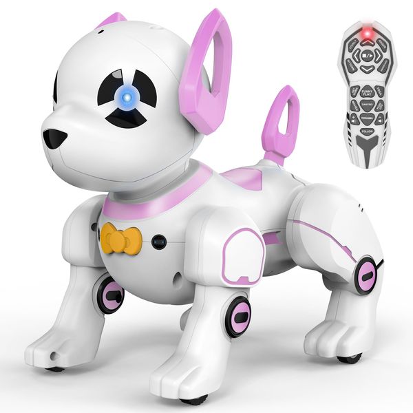 SUPIREO Remote Control Robot Dog Toy, RC Dog Programmable Smart Interactive Robotic Pets, RC Stunt Robot Toys Dog Imitates Animals Follow Functions for Boys Girls Toy RC Car Robot Dog Pink