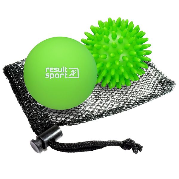 ResultSport Lacrosse & Spike Massage Ball Set with Storage Bag, Plantar Fasciitis Recovery, Trigger Point Massage, Deep Tissue Myofasical Relief (Lime)