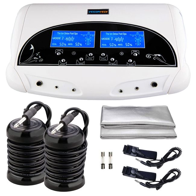 veicomtech Dual Ionic Foot Bath Detox Machine, Professional Foot Detox Machine, Ionic Ion Detox Foot Bath Spa Cleanse Detoxification Machine with 2 Waist Belts, 2 Arrays, 10 Liners and Aluminum Box