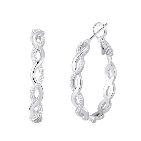 Senteria 925 Sterling Silver Earrings Hoops for Women Lightweight Twisted Hoop Earrings With Cubic Zirconia Hypoallergenic Hoops Earrings for Girls (40MM)