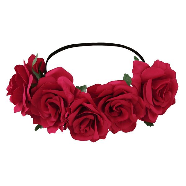 WLLHYF Rote Rose Blumenkrone, Festival Kopfschmuck Wald Haarkranz für Weihnachten Geburtstag Festival Cosplay Hochzeitsfeier