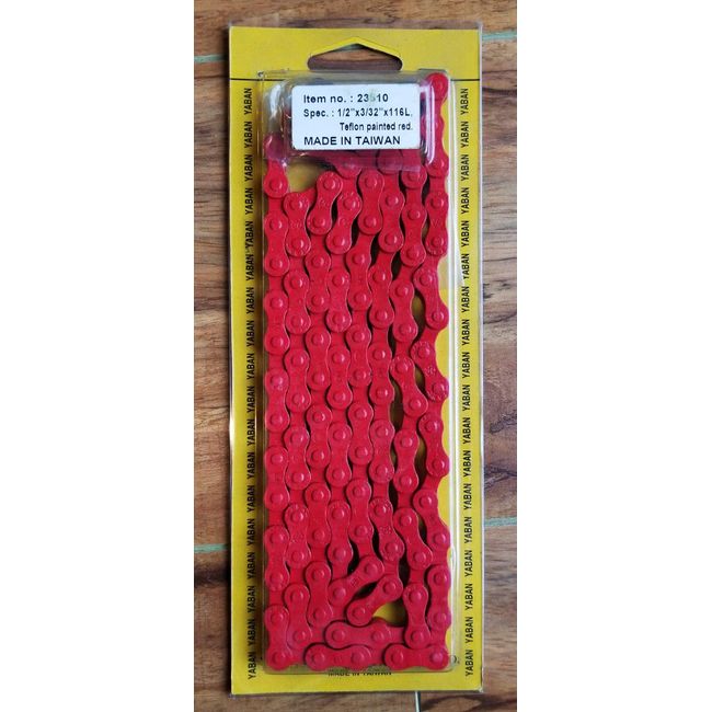 Yaban 6/7/8-Speed Bicycle Teflon Chain 1/2" x 3/32" 116L, 18/21/24-Speed MTB/Road - Teflon Painted Red