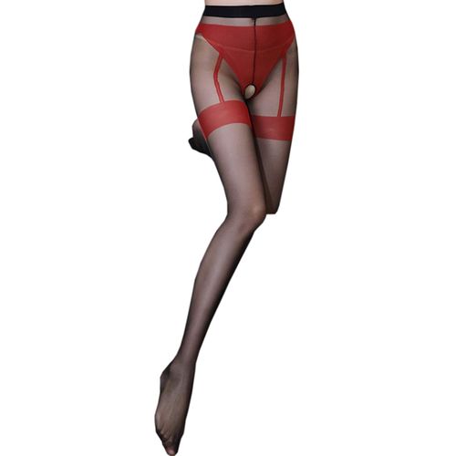 Women's Tights Fake Garter Stockings, Perforated, Thigh High Pattern Tights, Ultra-Thin, Pantyhose, Beautiful Legs, Buttocks, Pantyhose, Women's, Sexy Underwear, red, Free Size