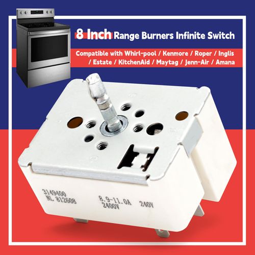 3148954 3149400 Range Burner Infinite Control Switch Replacement for Whirl-pool 8 inch Electric Range Stove Switch 3148953 PS336886 AP3029710 AP3095444 310180 311846 311858 311859 314140 336989