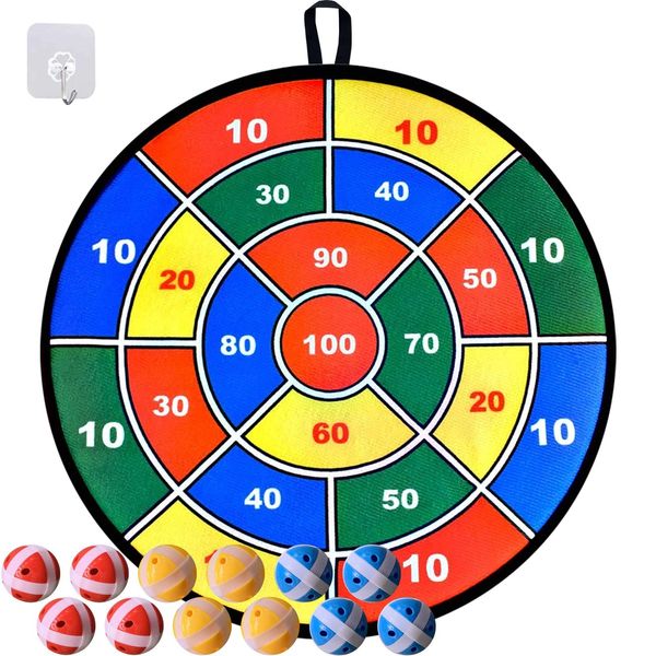 Kids Game Dart Board Set, 29 Inches Large Fabric Dartboard with Hook and 12 Sticky Balls, Upgraded Safe Dart Game Toy Gift for Boys Girls Children Indoor Outdoor Activity Party Games