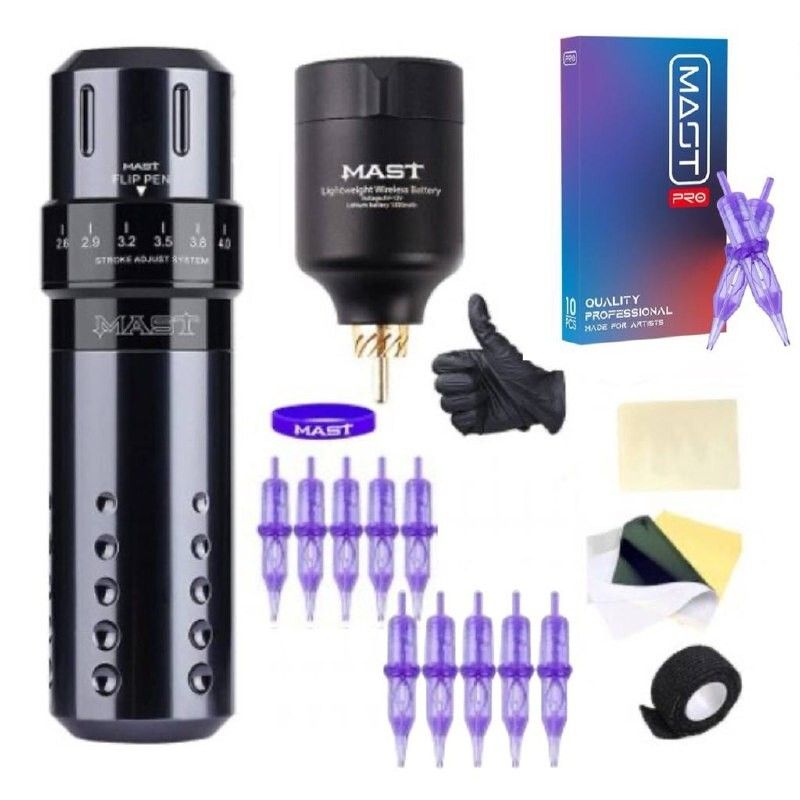 Mast Flip Rotary Tattoo Pen Machine Kit Wireless Power Battery Supply ...