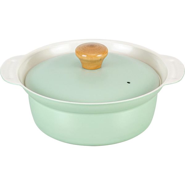 Wahei Freiz RB-2098 Tabletop Pot, 7.1 inches (18 cm), Green, For 1 - 2 People, Lightweight, Small Size, Ceramic Processing, Induction & Gas Compatible, Petit Pan