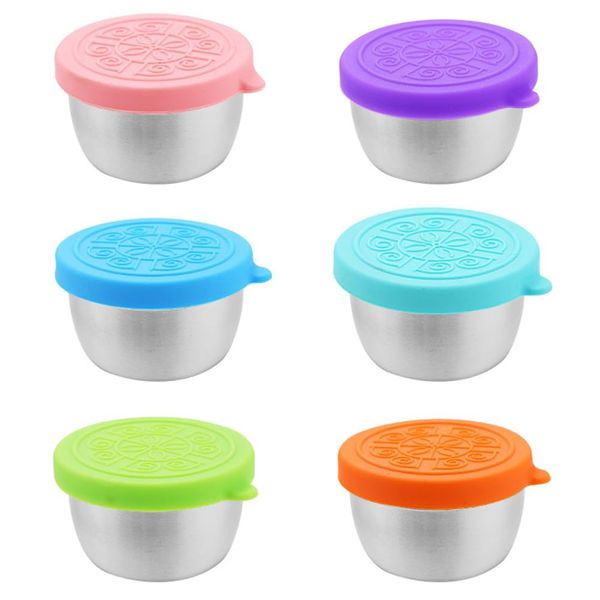 6 Pcs Salad Dressing Container To Go,Sauce Containers for lunch Boxes Containers Sauce Cup with Silicone Lids Reusable Mini Sauce Containers 1.7OZ Small Stainless Steel Condiment Containers Ice Cream