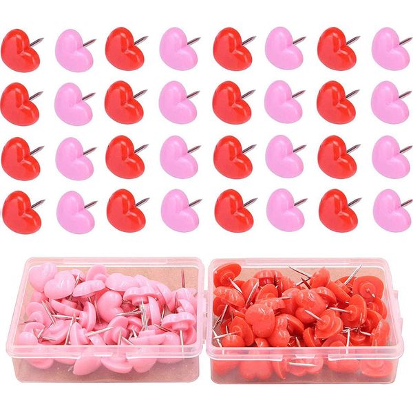 100pcs Heart Push Pins, Cute Push Pins Decorative Pink Pins Drawing Pins for Photos Wall, Maps, Bulletin Board, Cork Boards