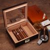 Woodronic Cigar Humidor for 50 Cigars, Glass Top Cigar Box with Digital Hygrometer, Humidifier, Spanish Cedar Lining and Divider, Cigar Cutter, Ashtray, Accessory Gift for Fathers