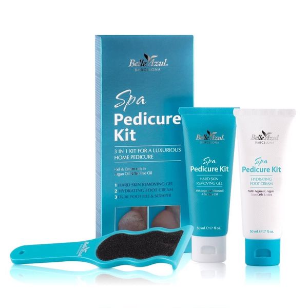 Belle Azul Women's Gift Set - Foot & Body Care - Spa Pedicure Kit + Quickly Absorbing Moisturising Foot Cream and Scrub + Firming Body Oil with Organic Argan, Vitamin E and Rosemary