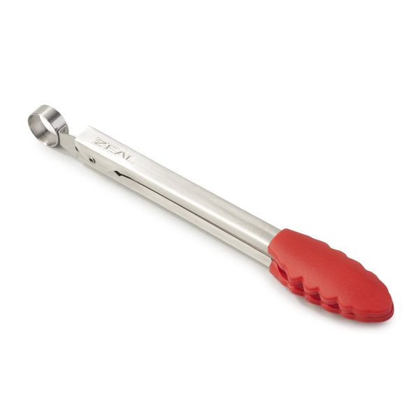 Zeal Silicone Mini Kitchen Cooking Tongs with Stainless Steel Handle – Perfect for Cooking, Grilling, BBQ, Air Fryer, and More, Heat-Resistant, BPA-Free, and Easy-to-Clean, 20cm, Red