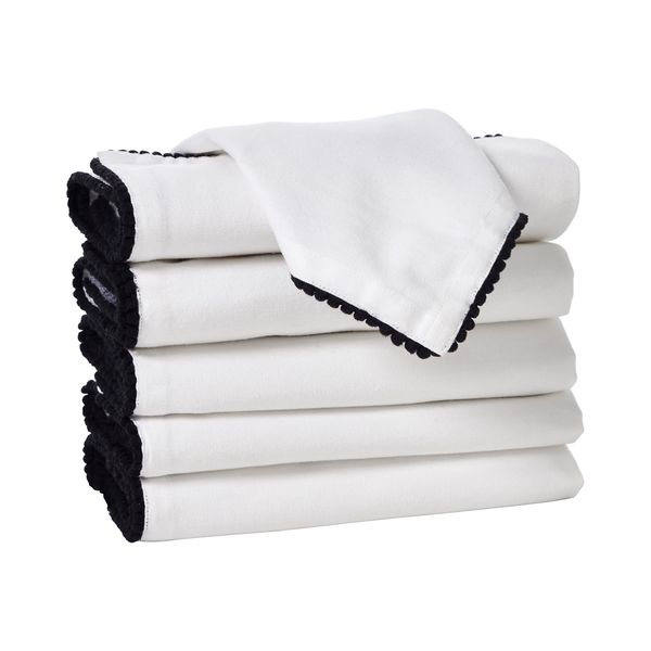 Penguin Home Set of 6 Cotton Napkin 100% Cotton Eco Friendly SustainableReusable Napkins - Daily Use as Dinner Napkins With Four Side Pom Pom Lace Size - 40 X 40 cm Colour - White, GSM -185