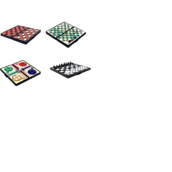 4 Magnetic Miniature Travel Board Games Ideal Road Trip Entertainment Chess Draughts Ludo Snakes and Ladders Foldable Individually Great Fun for Kids And Adult