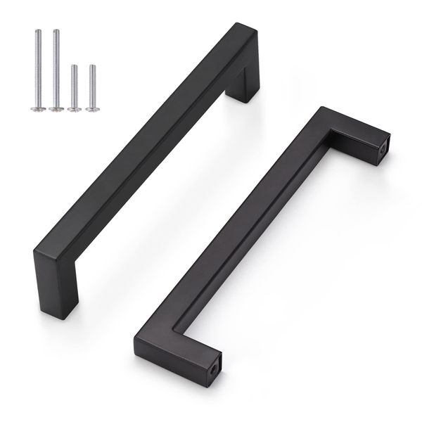 Probrico 10 PCS Black Kitchen Cupboard Handles, 160mm Kitchen Door Handles, Square Bar Cabinet Handles, 6.3 Inch Hole Centers Furniture Handles for Drawer, 12mm Width