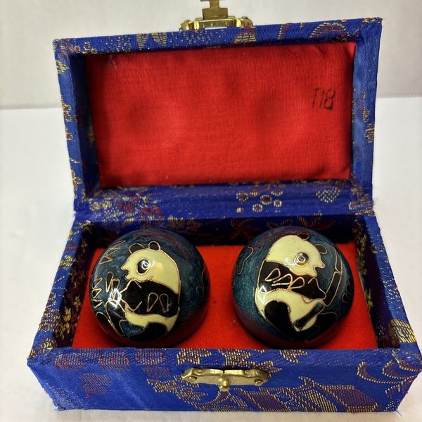 Vtg Chinese Health Balls PANDA Stress Therapy Musical Hand Exercise CHIMES w Box