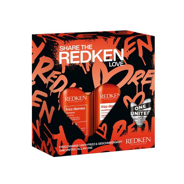 Redken Pflegeset mit Anti-Frizz-Effekt für widerspenstiges Haar, Frizz Dismiss Shampoo mit Babassu-Öl und Smoothing Komplex 300 ml, One United Multi-Benefit-Treatment mit Hitzeschutz 150 ml