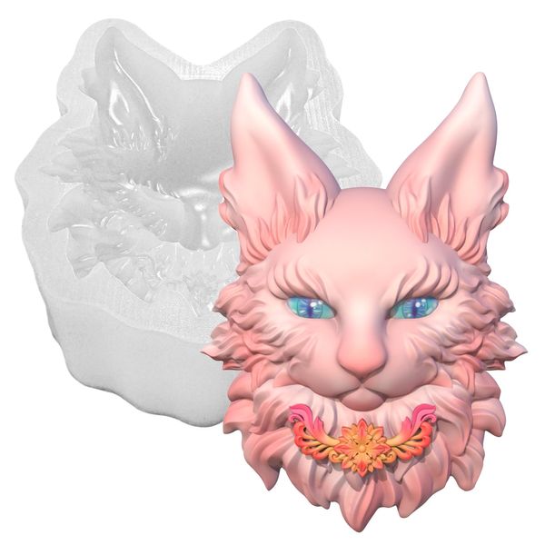 KAKIWYHHH Maine Coon Curlicues Cat 3D Epoxy Resin Silicone Mold, Craft, Polymer Clay, Plaster