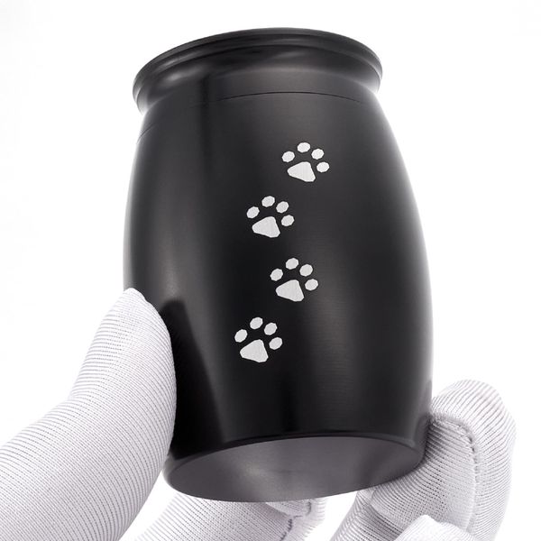 LINES ARTE Pet Urns for Dogs Ashes Small, 2.7x1.7Inch Black Aluminum Dog/Cat Urn for Ashes Small, Keepsake Pet Urns for Cats