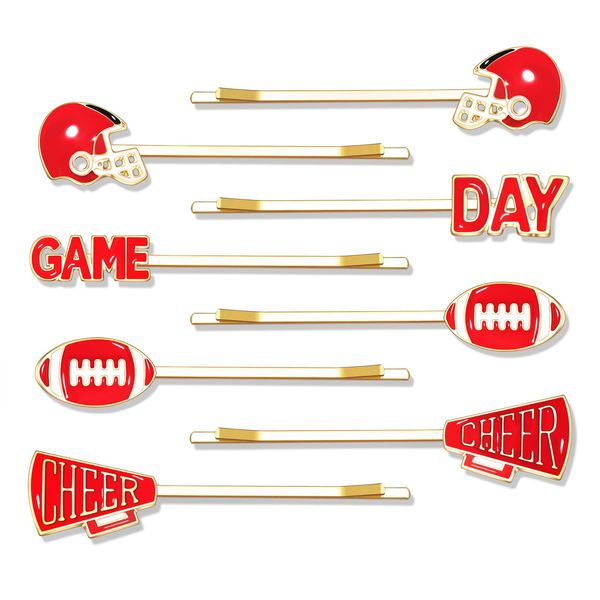 Hair Pin for Women Football Hair Clips Decorative Bobby Pins Game Day Bobby Pins Sport Alloy Football Helmet Jersey Hairpins Game Day Sports Fan Hair Accessories Gifts 8Pcs (Red White)