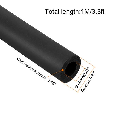 sourcing map Pipe Insulation Foam Tube Lagging Insulation Pipe 12mm(1/2") ID 22mm(7/8") OD 3.3ft Heat Preservation for Handle Grip Support