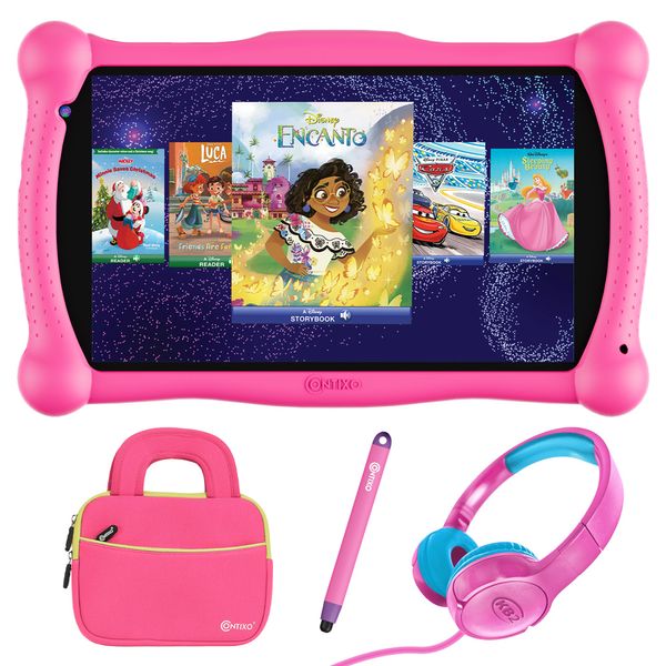 Contixo V10 7" Kids Tablet, Bluetooth Headphones, Tablet Bag, & Stylus Bundle - Pink