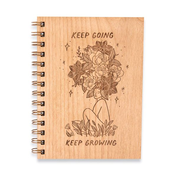 Keep Going Keep Growing Wood Journal [Notebook, Sketchbook, Spiral Bound, Blank Pages]