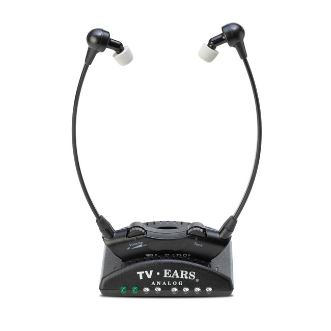 TV Ears Wireless Headset System - Analog Wireless Headset for TV - Ideal for Seniors & those with Hearing Impairments - Plug N' Play RF Transmitter Headphones with TV Earbuds - Compatible with All TVs