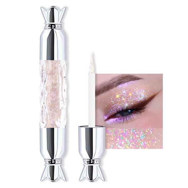 Colorful Liquid Glitter Eyeshadow Eyeliner,Shimmer Metallic,Korean Makeup Tear Drop,Lightweight Waterproof Long Wearing,Loose Glitter Glue for Crystals Eye Glitter Christmas Makeup (02#Purple gold)