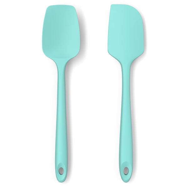 Lavinrose Kitchen Silicone Spatula Set, 600ºF High Heat Flex Silicone Scraper with Nonslip Handle for Cooking Mixing Baking Serving Stirring Flipping Non-stick Cookware (Set of 2, Aqua Sky)