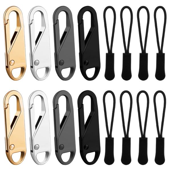 16Pcs Universal Zipper Pulls Tab Replacement Detachable Zipper Repair with Extender Cord Black Premium Zipper Pull Small Hole Zippers for Luggage Backpacks Purses Jackets Tents Boots Coat