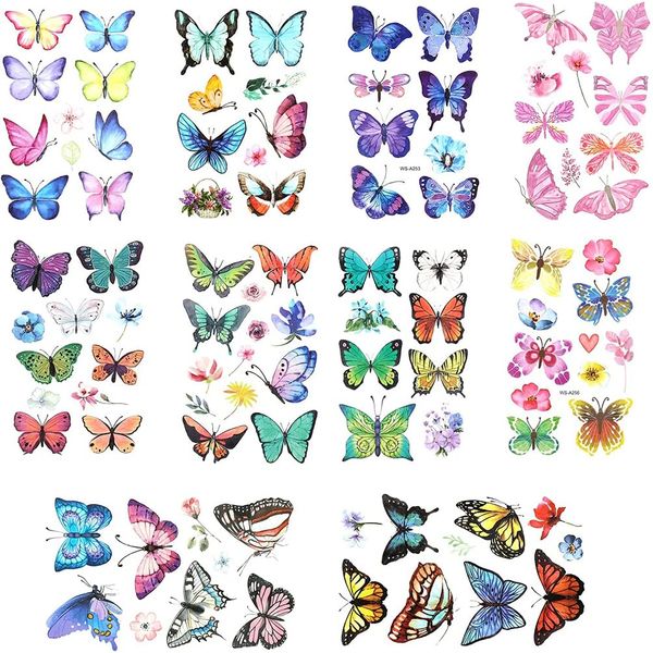 Yesallwas Tattoo Stickers, Butterfly, Long Lasting, Set of 10, Tattoo Stickers, Butterfly, Body Stickers, Waterproof (10 Butterfly)