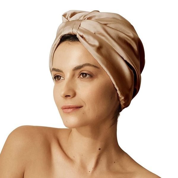 Sleep & Glow Silk Hair Turban Luxury Sleep Cap Double Layer 100% Natural Mulberry Night Hair Bonnet Caramel for Healthy Shiny Hair