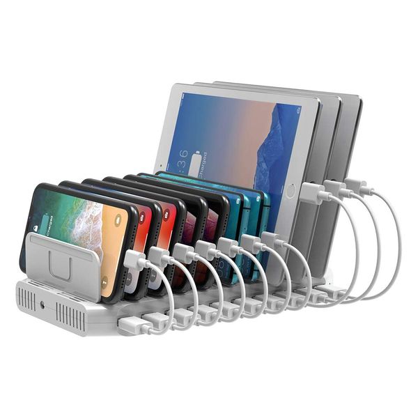 Unitek 96W 10 Port Ladestation, Multi Mobile Ladestation für Mehrere Geräte Mit Smart IC und Einstellbaren Teiler für Tablet und Andere USB-Geräte