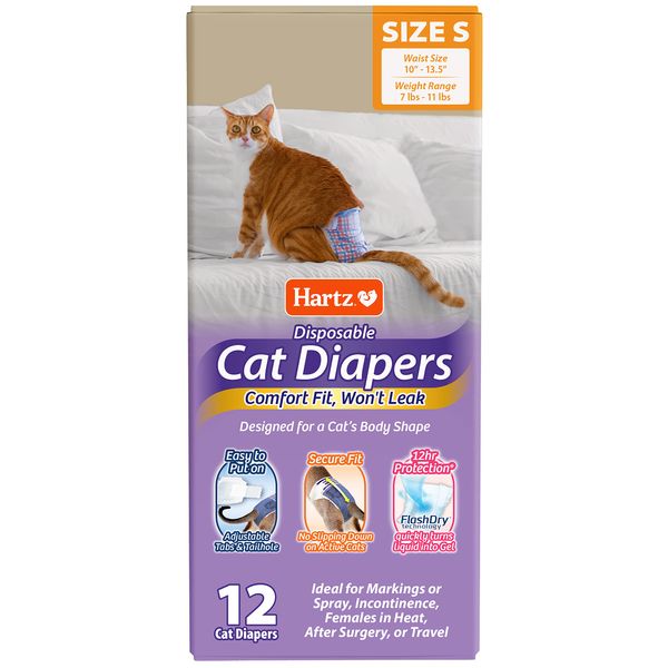 Hartz Disposable Cat Diapers, Size S 12 Count, Comfortable & Secure Fit, Easy to Put On