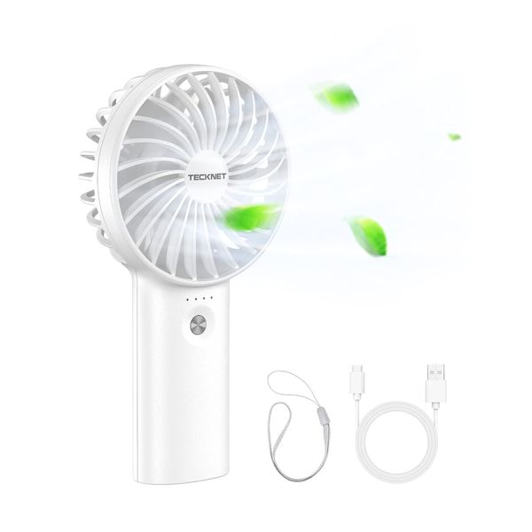 TECKNET Handheld Fan, Portable USB Hand Held Fans Rechargeable Mini with 5200mAh Power Bank, Mini Personal Electric Fan 3 Adjustable Speed Desk Fan for Home/Office/Travel (White)