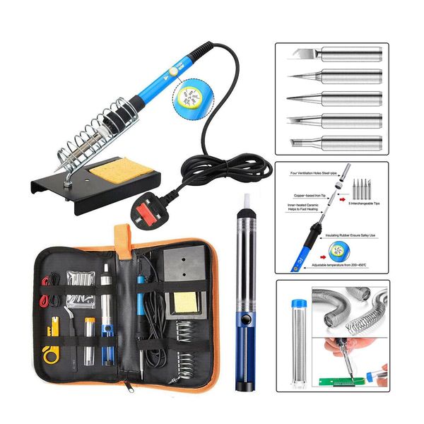 True Face Soldering Iron Kit Electronic,60W Adjustable Temperature 200-450°C and ON/Off Switch Soldering-Iron Welding Gun with Desoldering Pump, Electric Solder Iron Pen