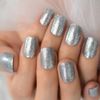 Silver Glitter Short Square Press On Nails - Glue On False Set - 24 pieces Kit