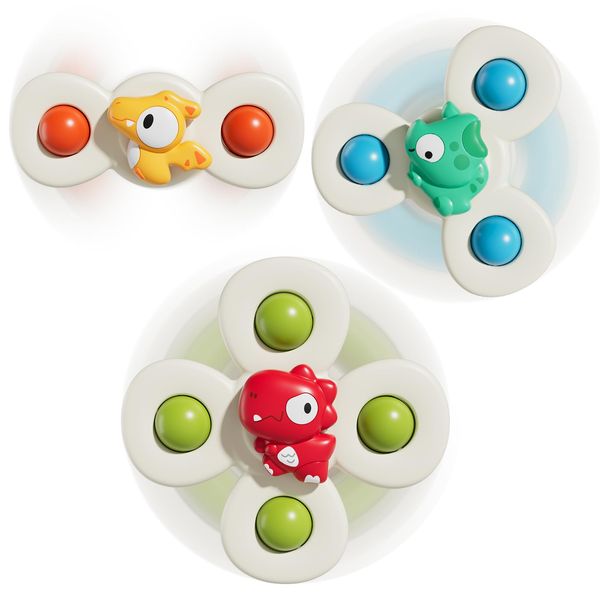 ALASOU 3PCS Suction Cup Spinner Toys for 1 Year Old Boy Girl|Spinning Top Baby 12 18 Months|1 2 Year Old Boy Birthday Gift|Bath Toys for Kids Ages 1-3|Sensory Toys Stocking Stuffers for Toddlers 1-3