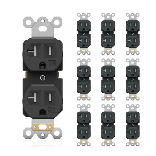 20A Electrical Wall Outlet Black, Residential Grade Standard Duplex Receptacle, Tamper-Resistant, 2 Pole 3 Wire, Self-Grounding, Child Proof, Commercial Use, UL Listed, 10 Pack